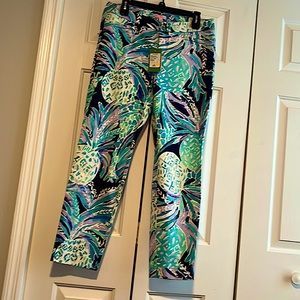 NWT Lilly Pulitzer Kelly Pants Pineapple Print Knit Skinny Ankle Women's sz 8